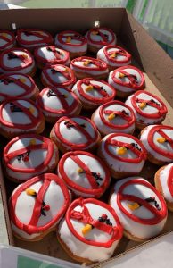 Donuts decorated with No Smoking logos